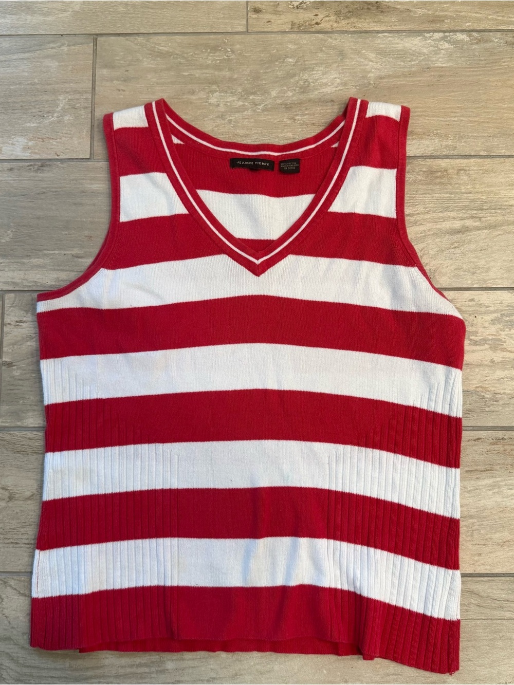 Jeanne Pierre Red & White Striped V-Neck Tank Top Sweater